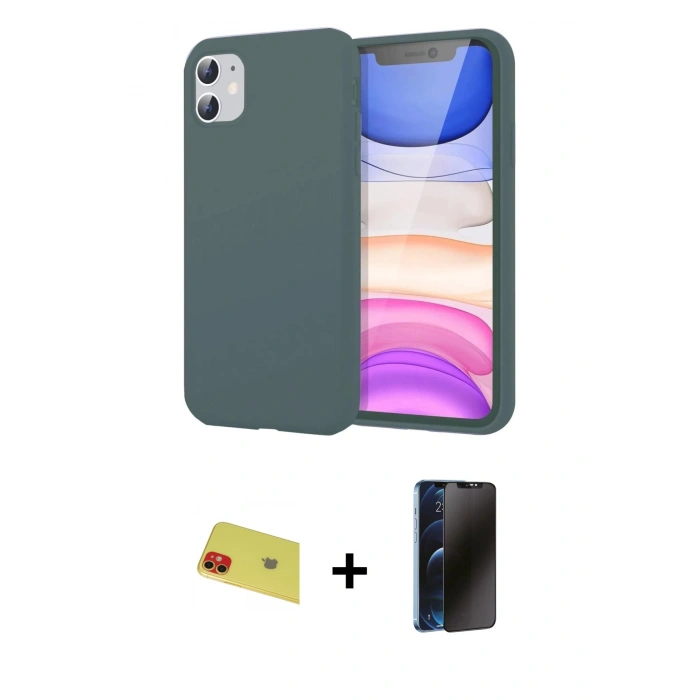 MARSİLYAN™- iPhone 11 Kılıf Kozmos Yansıma Özel Seri - Siyah 3D Antistatik Hayalet Cam Ekran Koruyucu + Rainbow Kamera Lens Koruma Cam - KI