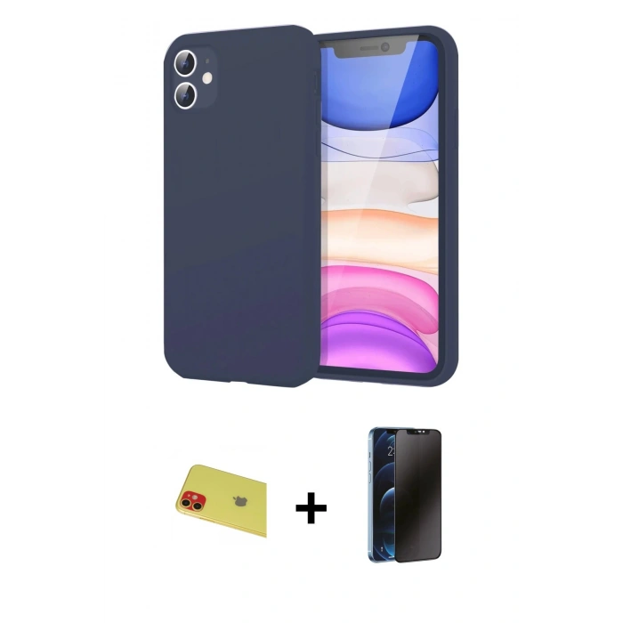 MARSİLYAN™- iPhone 11 Kılıf Kozmos Yansıma Özel Seri - Siyah 3D Antistatik Hayalet Cam Ekran Koruyucu + Rainbow Kamera Lens Koruma Cam - KI