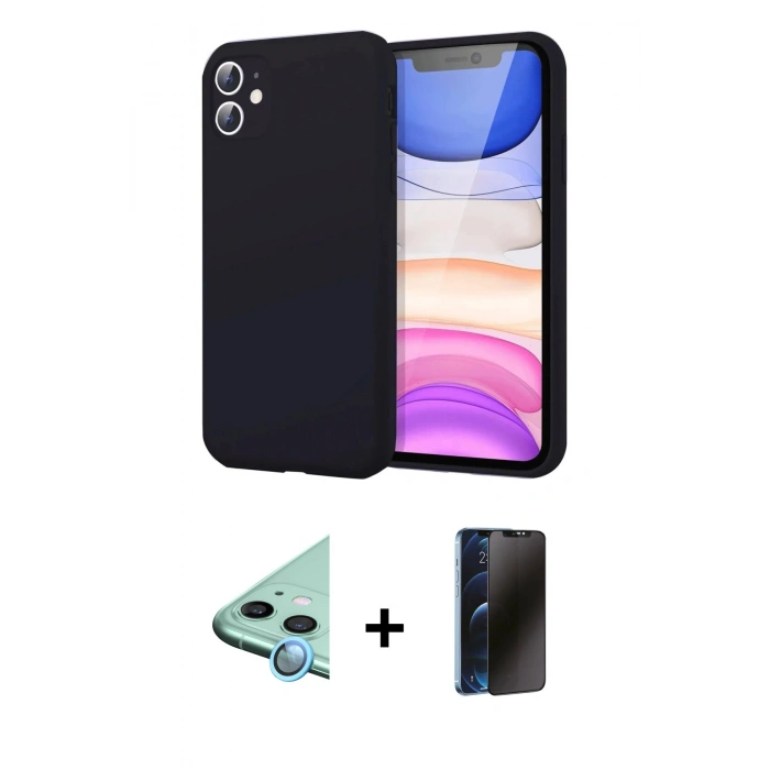 MARSİLYAN™- iPhone 11 Kılıf Kozmos Yansıma Özel Seri - Siyah 3D Antistatik Hayalet Cam Ekran Koruyucu + Raze Metal Kamera Lens - MI