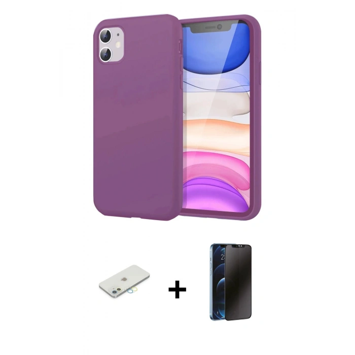 MARSİLYAN™- iPhone 11 Kılıf Kozmos Yansıma Özel Seri - Siyah 3D Antistatik Hayalet Cam Ekran Koruyucu + Renkli Kamera Lens Koruma Cam - SI