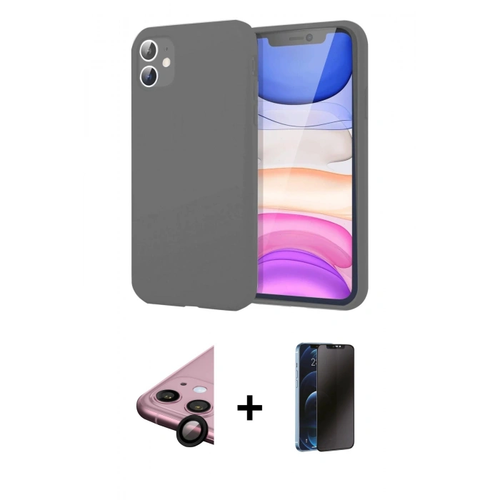 MARSİLYAN™- iPhone 11 Kılıf Kozmos Yansıma Özel Seri - Siyah 3D Antistatik Hayalet Cam Ekran Koruyucu + Raze Metal Kamera Lens - SH