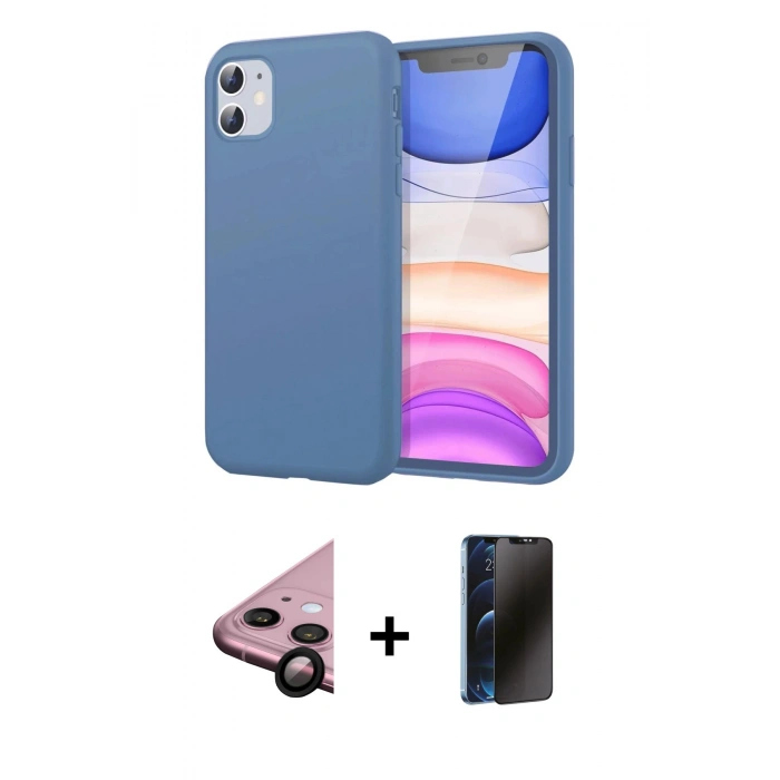 MARSİLYAN™- iPhone 11 Kılıf Kozmos Yansıma Özel Seri - Siyah 3D Antistatik Hayalet Cam Ekran Koruyucu + Raze Metal Kamera Lens - SH