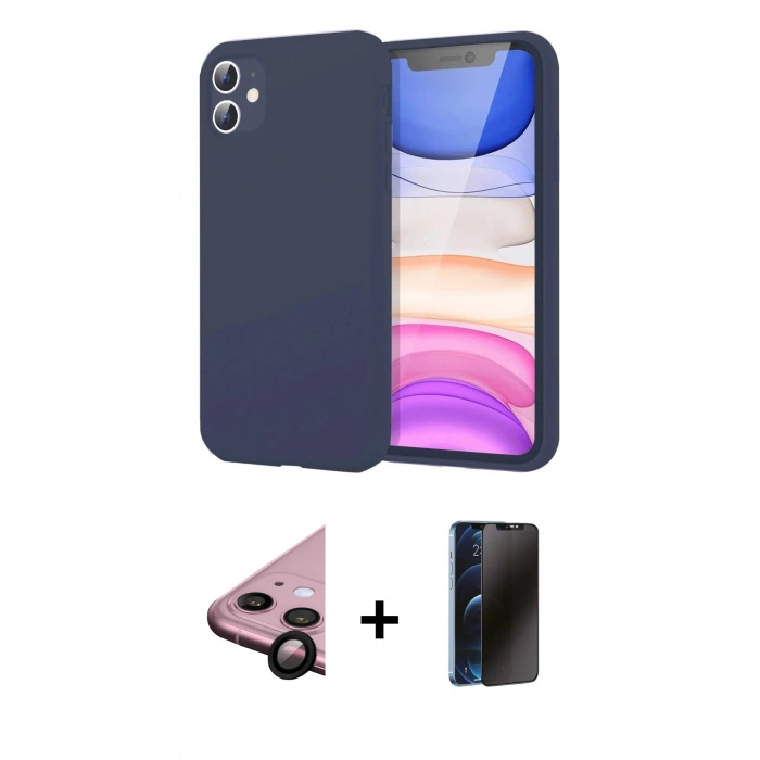 MARSİLYAN™- iPhone 11 Kılıf Kozmos Yansıma Özel Seri - Siyah 3D Antistatik Hayalet Cam Ekran Koruyucu + Raze Metal Kamera Lens - SH