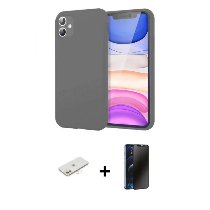 MARSİLYAN™- iPhone 11 Kılıf Kozmos Yansıma Özel Seri - Siyah 3D Antistatik Hayalet Cam Ekran Koruyucu + Renkli Kamera Lens Koruma Cam - YL