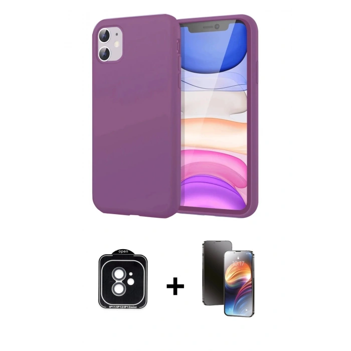 MARSİLYAN™- iPhone 11 Kılıf Kozmos Yansıma Özel Seri - Siyah 3D Antistatik Mat Seramik Nano Ekran Koruyucu + PVD Metal Kamera Lens - YL