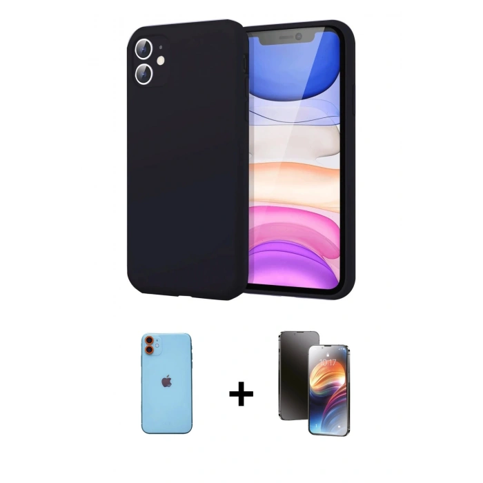 MARSİLYAN™- iPhone 11 Kılıf Kozmos Yansıma Özel Seri - Siyah 3D Antistatik Mat Seramik Nano Ekran Koruyucu + Neon Fosforlu Kamera Lens - TU