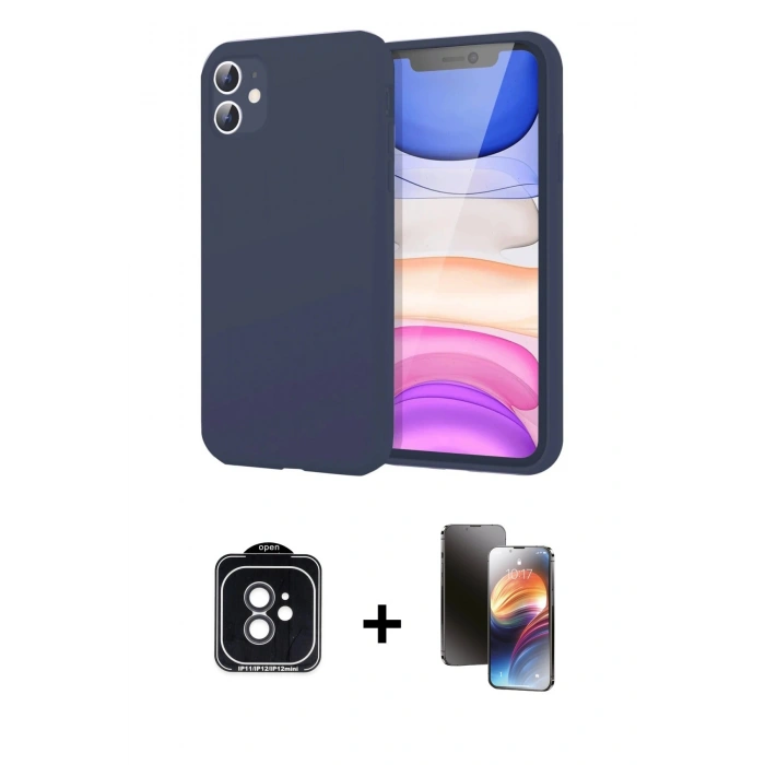 MARSİLYAN™- iPhone 11 Kılıf Kozmos Yansıma Özel Seri - Siyah 3D Antistatik Mat Seramik Nano Ekran Koruyucu + PVD Metal Kamera Lens - SH