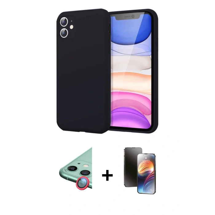 MARSİLYAN™- iPhone 11 Kılıf Kozmos Yansıma Özel Seri - Siyah 3D Antistatik Mat Seramik Nano Ekran Koruyucu + Raze Metal Kamera Lens - KI