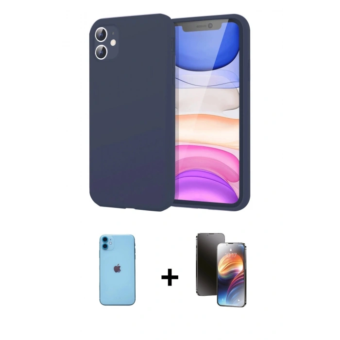 MARSİLYAN™- iPhone 11 Kılıf Kozmos Yansıma Özel Seri - Siyah 3D Antistatik Mat Seramik Nano Ekran Koruyucu + Neon Fosforlu Kamera Lens - MI