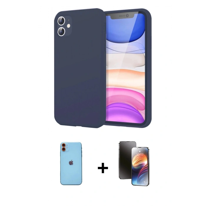 MARSİLYAN™- iPhone 11 Kılıf Kozmos Yansıma Özel Seri - Siyah 3D Antistatik Mat Seramik Nano Ekran Koruyucu + Neon Fosforlu Kamera Lens - TU