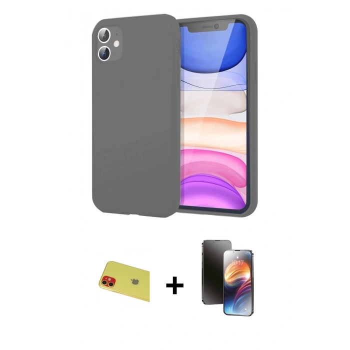 MARSİLYAN™- iPhone 11 Kılıf Kozmos Yansıma Özel Seri - Siyah 3D Antistatik Mat Seramik Nano Ekran Koruyucu + Rainbow Kamera Lens Koruma Cam - KI