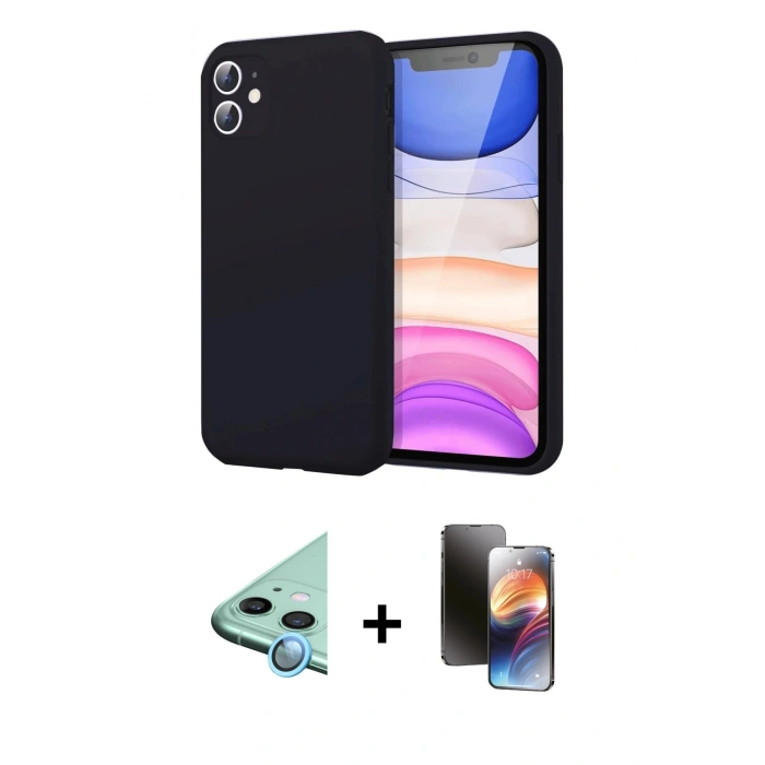 MARSİLYAN™- iPhone 11 Kılıf Kozmos Yansıma Özel Seri - Siyah 3D Antistatik Mat Seramik Nano Ekran Koruyucu + Raze Metal Kamera Lens - MI