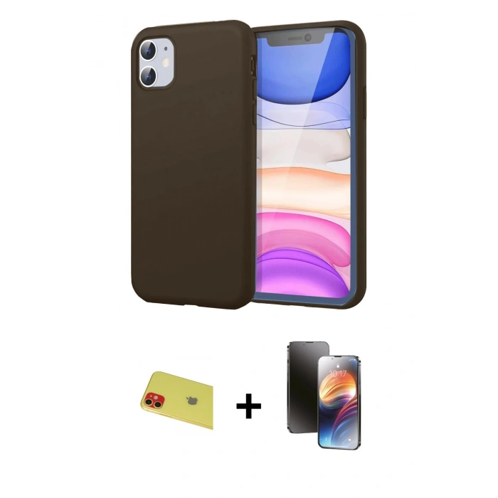 MARSİLYAN™- iPhone 11 Kılıf Kozmos Yansıma Özel Seri - Siyah 3D Antistatik Mat Seramik Nano Ekran Koruyucu + Rainbow Kamera Lens Koruma Cam - KI