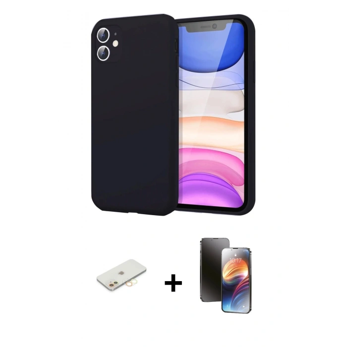 MARSİLYAN™- iPhone 11 Kılıf Kozmos Yansıma Özel Seri - Siyah 3D Antistatik Mat Seramik Nano Ekran Koruyucu + Renkli Kamera Lens Koruma Cam - SI