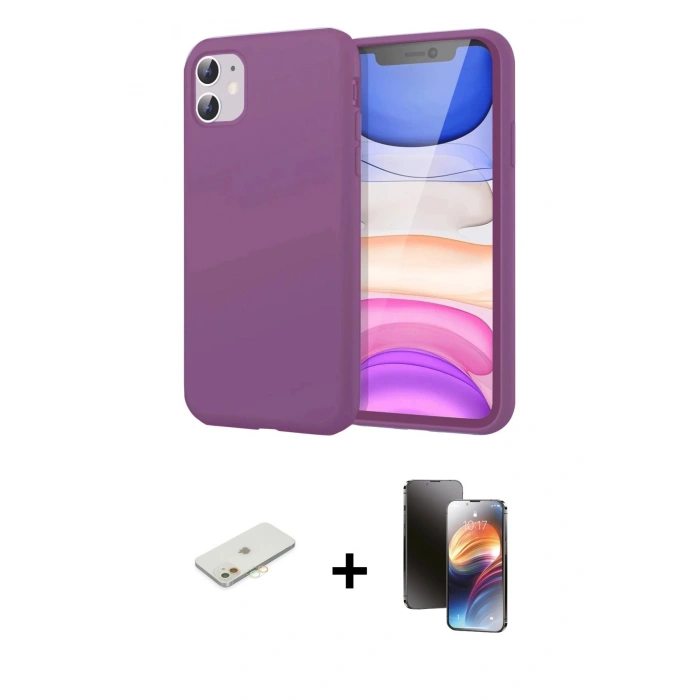 MARSİLYAN™- iPhone 11 Kılıf Kozmos Yansıma Özel Seri - Siyah 3D Antistatik Mat Seramik Nano Ekran Koruyucu + Renkli Kamera Lens Koruma Cam - TU