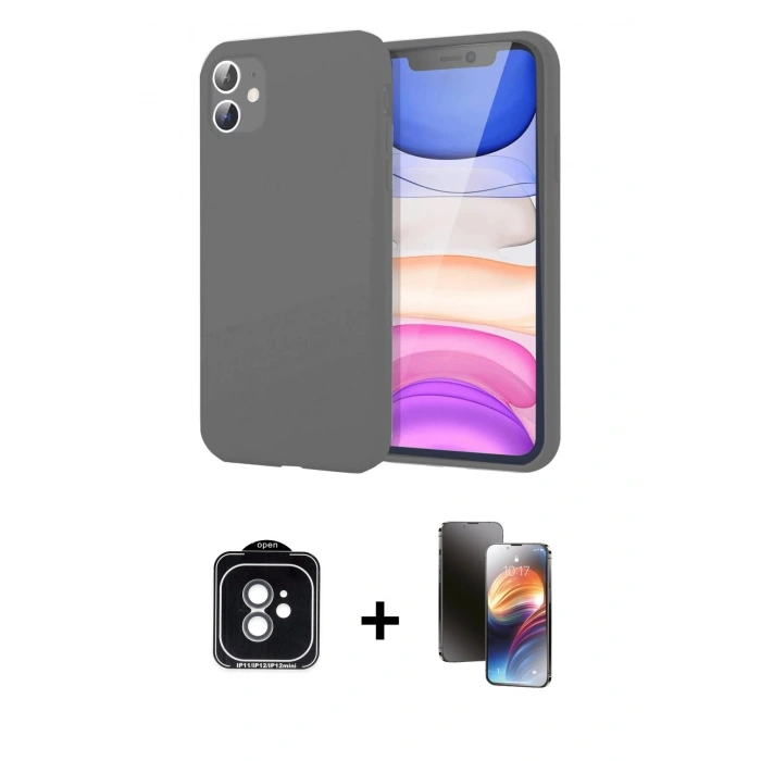 MARSİLYAN™- iPhone 11 Kılıf Kozmos Yansıma Özel Seri - Siyah 3D Antistatik Mat Seramik Nano Ekran Koruyucu + PVD Metal Kamera Lens - YL