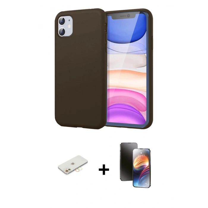 MARSİLYAN™- iPhone 11 Kılıf Kozmos Yansıma Özel Seri - Siyah 3D Antistatik Mat Seramik Nano Ekran Koruyucu + Renkli Kamera Lens Koruma Cam - SI