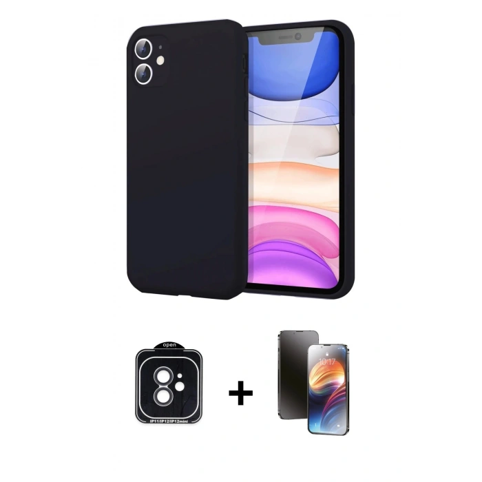 MARSİLYAN™- iPhone 11 Kılıf Kozmos Yansıma Özel Seri - Siyah 3D Antistatik Mat Seramik Nano Ekran Koruyucu + PVD Metal Kamera Lens - SH