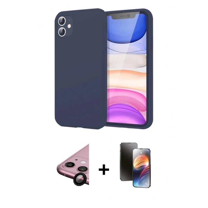 MARSİLYAN™- iPhone 11 Kılıf Kozmos Yansıma Özel Seri - Siyah 3D Antistatik Mat Seramik Nano Ekran Koruyucu + Raze Metal Kamera Lens - SH