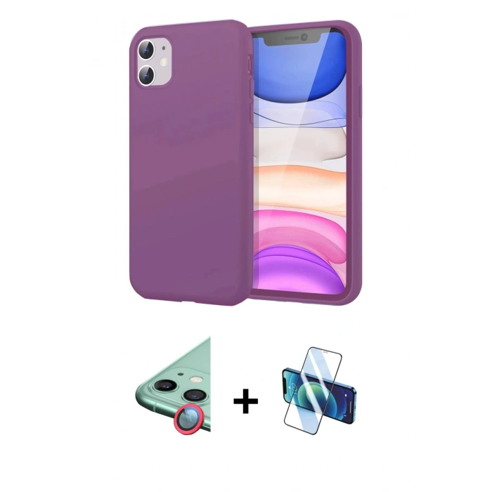 MARSİLYAN™- iPhone 11 Kılıf Kozmos Yansıma Özel Seri - Siyah 3D Antistatik Seramik Nano Ekran Koruyucu + Kırmızı Raze Metal Kamera Lens