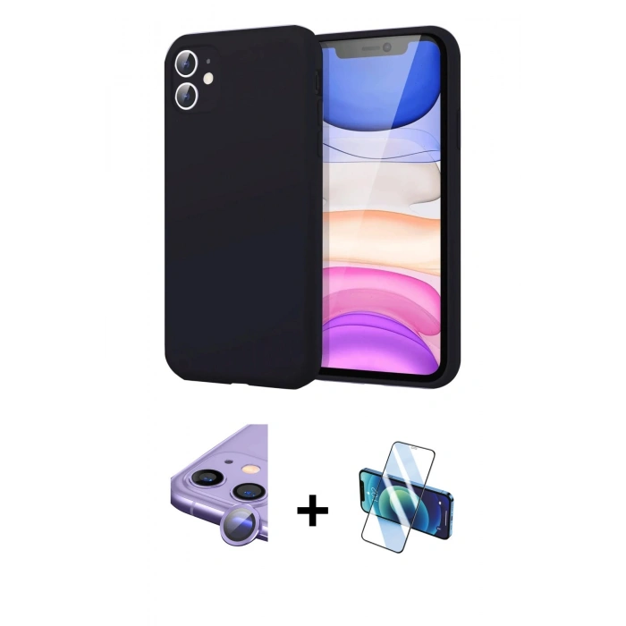 MARSİLYAN™- iPhone 11 Kılıf Kozmos Yansıma Özel Seri - Siyah 3D Antistatik Seramik Nano Ekran Koruyucu + Raze Metal Kamera Lens - MR