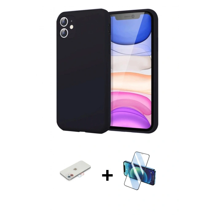 MARSİLYAN™- iPhone 11 Kılıf Kozmos Yansıma Özel Seri - Siyah 3D Antistatik Seramik Nano Ekran Koruyucu + Renkli Kamera Lens Koruma Cam - PE
