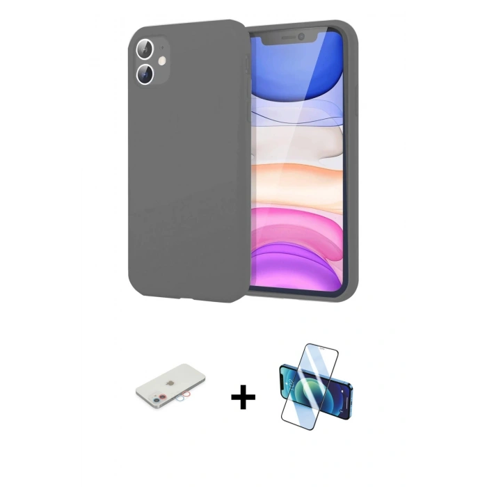 MARSİLYAN™- iPhone 11 Kılıf Kozmos Yansıma Özel Seri - Siyah 3D Antistatik Seramik Nano Ekran Koruyucu + Renkli Kamera Lens Koruma Cam - PE