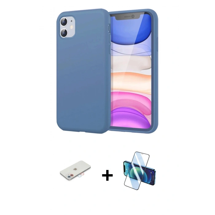 MARSİLYAN™- iPhone 11 Kılıf Kozmos Yansıma Özel Seri - Siyah 3D Antistatik Seramik Nano Ekran Koruyucu + Renkli Kamera Lens Koruma Cam - PE