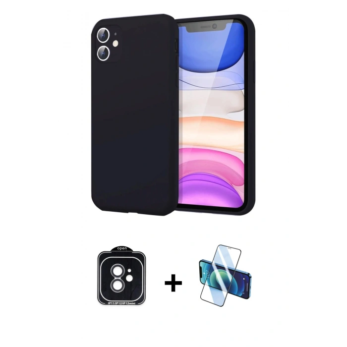 MARSİLYAN™- iPhone 11 Kılıf Kozmos Yansıma Özel Seri - Siyah 3D Antistatik Seramik Nano Ekran Koruyucu + PVD Metal Kamera Lens - SH