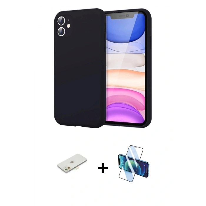 MARSİLYAN™- iPhone 11 Kılıf Kozmos Yansıma Özel Seri - Siyah 3D Antistatik Seramik Nano Ekran Koruyucu + Renkli Kamera Lens Koruma Cam - TU