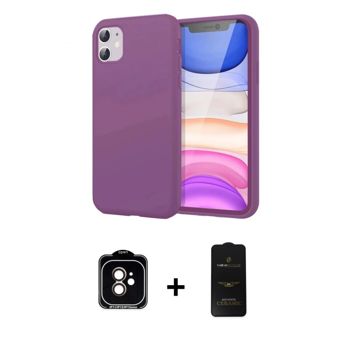 MARSİLYAN™- iPhone 11 Kılıf Kozmos Yansıma Özel Seri - Siyah 6D Antistatik Mat Seramik Hayalet Nano Ekran Koruyucu + Turuncu PVD Metal Kamera Lens