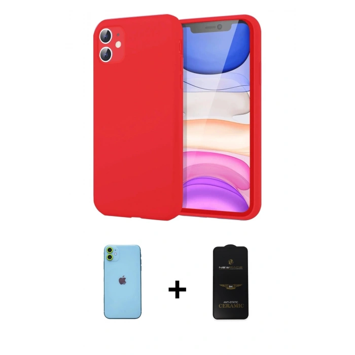 MARSİLYAN™- iPhone 11 Kılıf Kozmos Yansıma Özel Seri - Siyah 6D Antistatik Mat Seramik Hayalet Nano Ekran Koruyucu + Neon Fosforlu Kamera Lens - YL