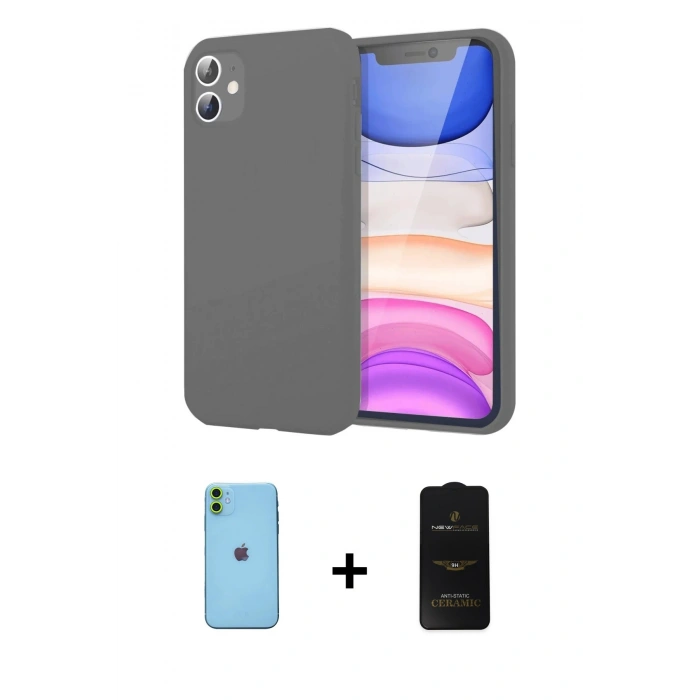 MARSİLYAN™- iPhone 11 Kılıf Kozmos Yansıma Özel Seri - Siyah 6D Antistatik Mat Seramik Hayalet Nano Ekran Koruyucu + Neon Fosforlu Kamera Lens - YL