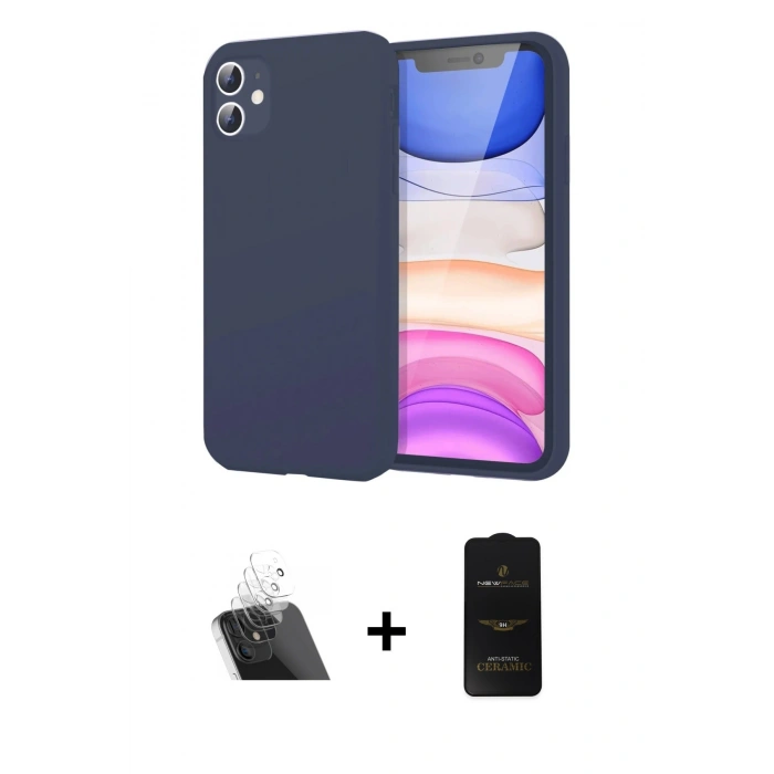 MARSİLYAN™- iPhone 11 Kılıf Kozmos Yansıma Özel Seri - Siyah 6D Antistatik Mat Seramik Hayalet Nano Ekran Koruyucu + Kamera Lens Koruma Cam - SF