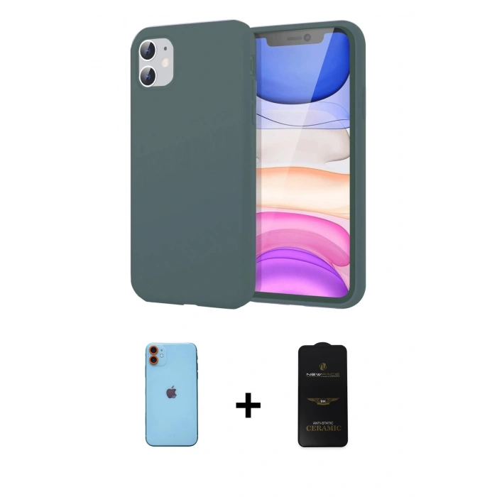 MARSİLYAN™- iPhone 11 Kılıf Kozmos Yansıma Özel Seri - Siyah 6D Antistatik Mat Seramik Hayalet Nano Ekran Koruyucu + Neon Fosforlu Kamera Lens - TU