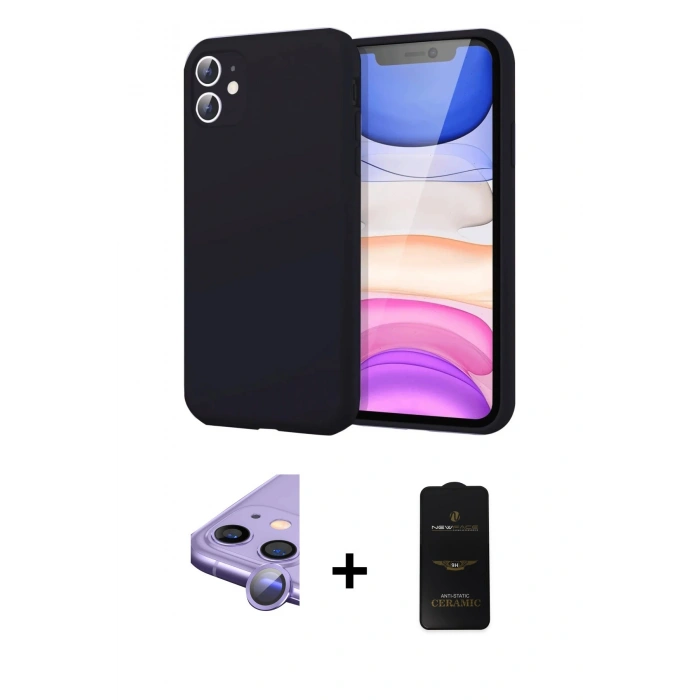 MARSİLYAN™- iPhone 11 Kılıf Kozmos Yansıma Özel Seri - Siyah 6D Antistatik Mat Seramik Hayalet Nano Ekran Koruyucu + Raze Metal Kamera Lens - MR