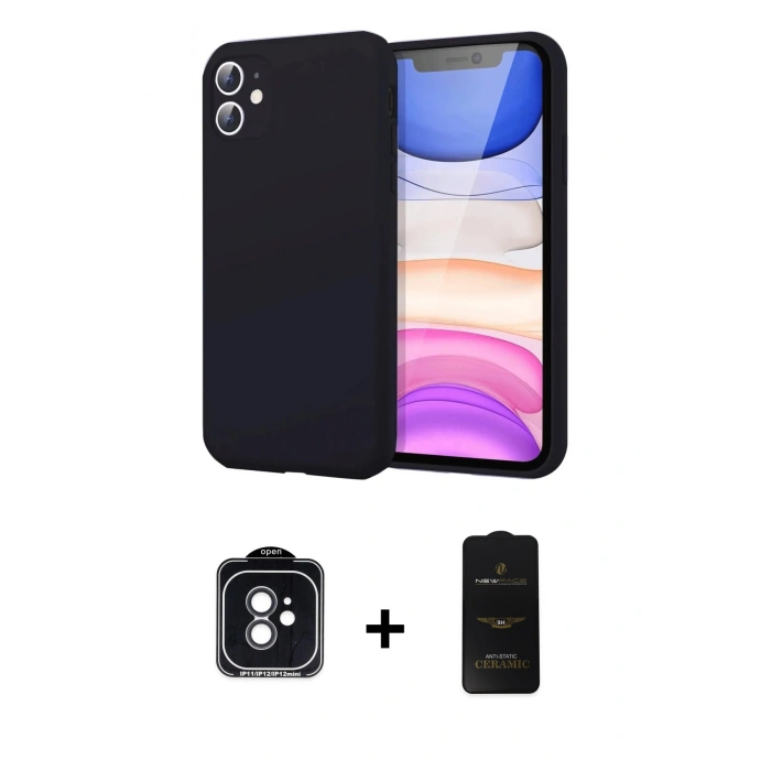 MARSİLYAN™- iPhone 11 Kılıf Kozmos Yansıma Özel Seri - Siyah 6D Antistatik Mat Seramik Hayalet Nano Ekran Koruyucu + PVD Metal Kamera Lens - SH