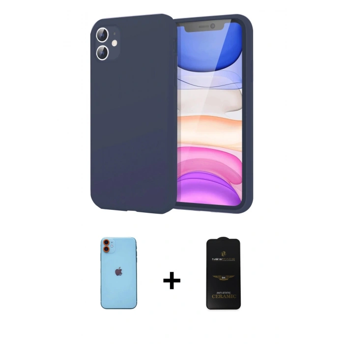 MARSİLYAN™- iPhone 11 Kılıf Kozmos Yansıma Özel Seri - Siyah 6D Antistatik Mat Seramik Hayalet Nano Ekran Koruyucu + Neon Fosforlu Kamera Lens - TU
