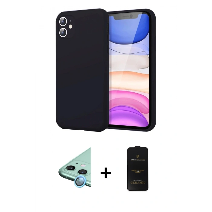MARSİLYAN™- iPhone 11 Kılıf Kozmos Yansıma Özel Seri - Siyah 6D Antistatik Mat Seramik Hayalet Nano Ekran Koruyucu + Raze Metal Kamera Lens - MI