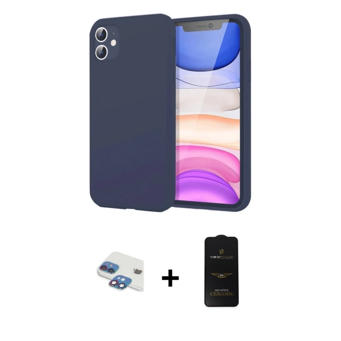 MARSİLYAN™- iPhone 11 Kılıf Kozmos Yansıma Özel Seri - Siyah 6D Antistatik Mat Seramik Hayalet Nano Ekran Koruyucu + Pers Alüminyum Kamera Lens - GI