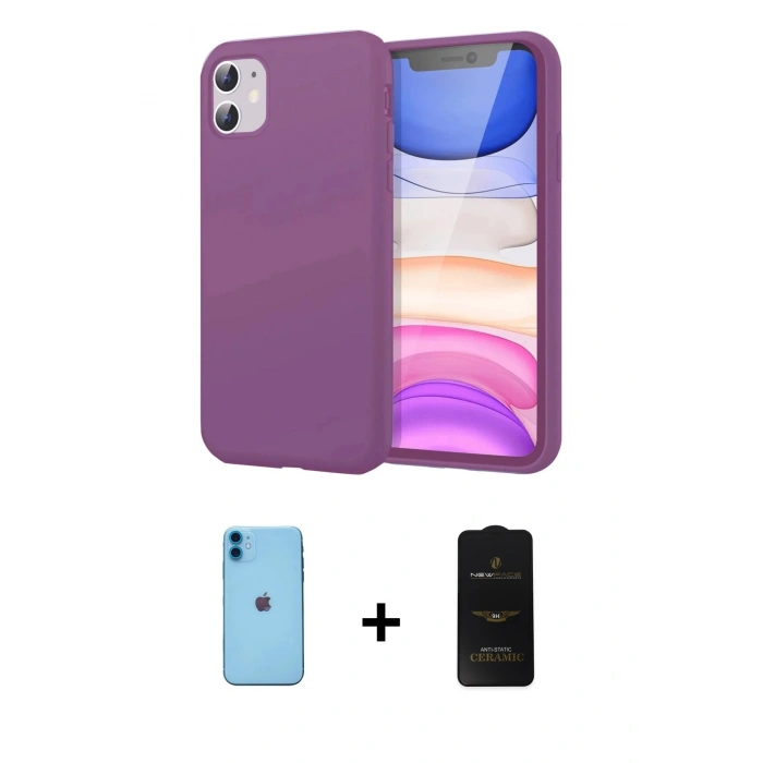MARSİLYAN™- iPhone 11 Kılıf Kozmos Yansıma Özel Seri - Siyah 6D Antistatik Mat Seramik Hayalet Nano Ekran Koruyucu + Neon Fosforlu Kamera Lens - MI