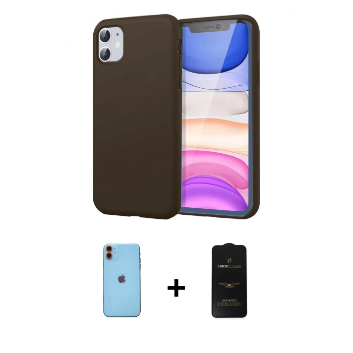 MARSİLYAN™- iPhone 11 Kılıf Kozmos Yansıma Özel Seri - Siyah 6D Antistatik Mat Seramik Hayalet Nano Ekran Koruyucu + Neon Fosforlu Kamera Lens - TU
