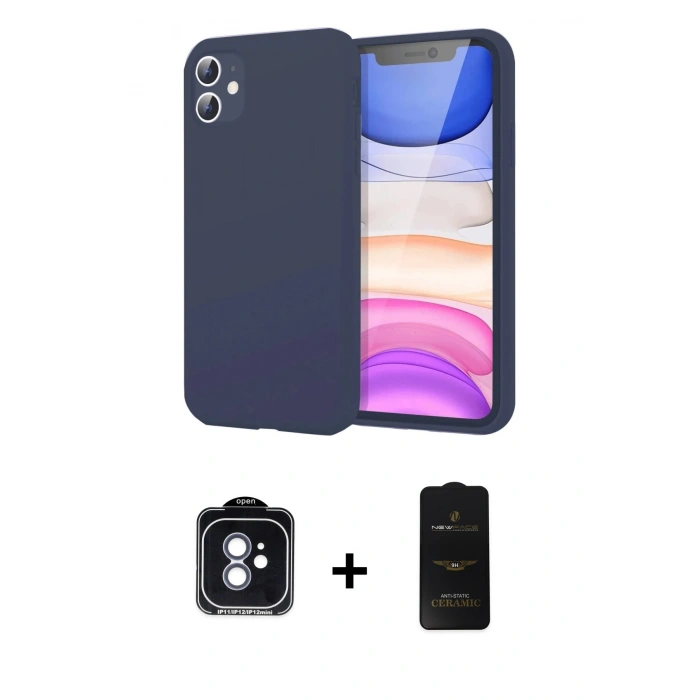 MARSİLYAN™- iPhone 11 Kılıf Kozmos Yansıma Özel Seri - Siyah 6D Antistatik Mat Seramik Hayalet Nano Ekran Koruyucu + PVD Metal Kamera Lens - MI