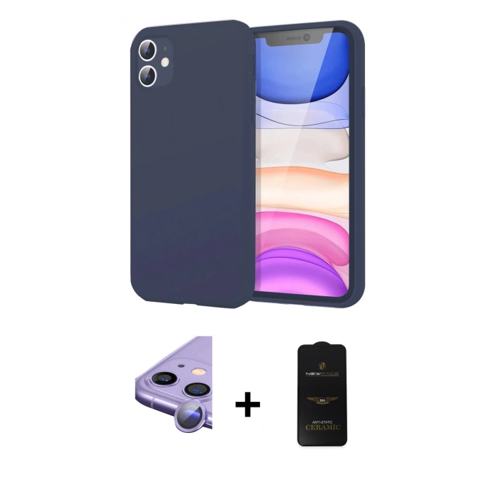 MARSİLYAN™- iPhone 11 Kılıf Kozmos Yansıma Özel Seri - Siyah 6D Antistatik Mat Seramik Hayalet Nano Ekran Koruyucu + Raze Metal Kamera Lens - MR