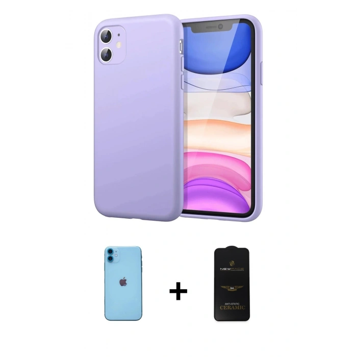 MARSİLYAN™- iPhone 11 Kılıf Kozmos Yansıma Özel Seri - Siyah 6D Antistatik Mat Seramik Hayalet Nano Ekran Koruyucu + Neon Fosforlu Kamera Lens - MI