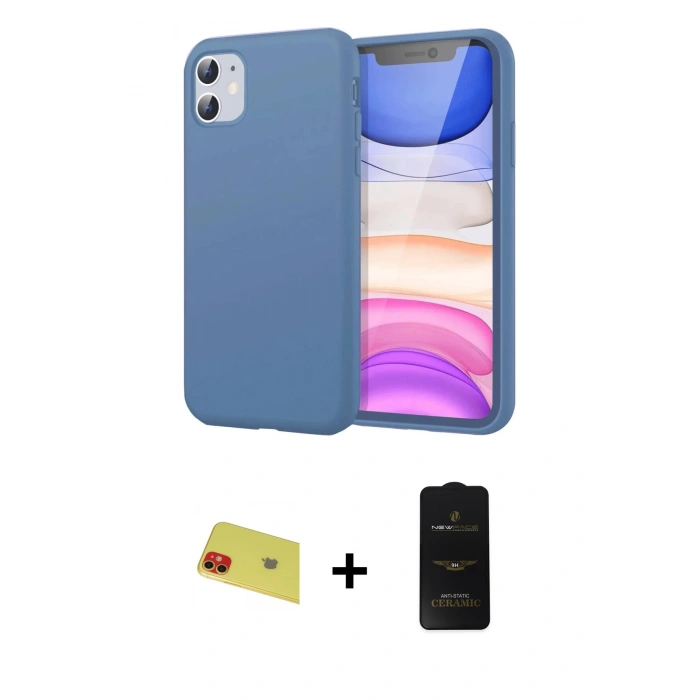 MARSİLYAN™- iPhone 11 Kılıf Kozmos Yansıma Özel Seri - Siyah 6D Antistatik Mat Seramik Hayalet Nano Ekran Koruyucu + Rainbow Kamera Lens Koruma Cam - KI