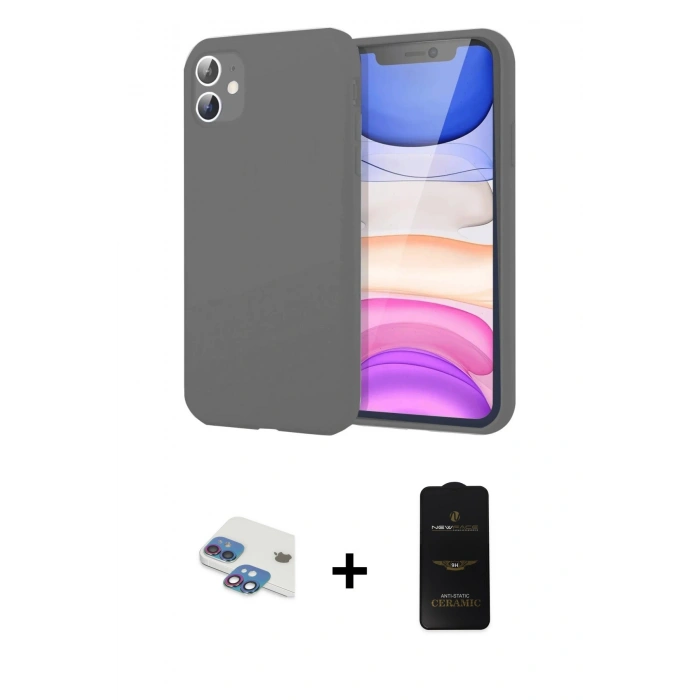 MARSİLYAN™- iPhone 11 Kılıf Kozmos Yansıma Özel Seri - Siyah 6D Antistatik Mat Seramik Hayalet Nano Ekran Koruyucu + Pers Alüminyum Kamera Lens - GI