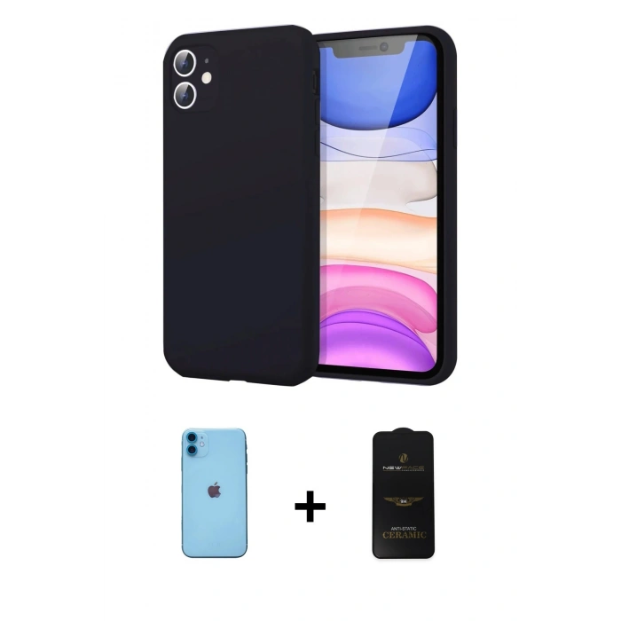 MARSİLYAN™- iPhone 11 Kılıf Kozmos Yansıma Özel Seri - Siyah 6D Antistatik Mat Seramik Hayalet Nano Ekran Koruyucu + Neon Fosforlu Kamera Lens - MI