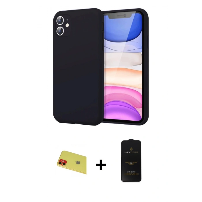 MARSİLYAN™- iPhone 11 Kılıf Kozmos Yansıma Özel Seri - Siyah 6D Antistatik Mat Seramik Hayalet Nano Ekran Koruyucu + Rainbow Kamera Lens Koruma Cam - KI