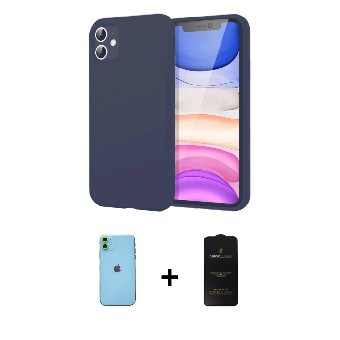 MARSİLYAN™- iPhone 11 Kılıf Kozmos Yansıma Özel Seri - Siyah 6D Antistatik Mat Seramik Hayalet Nano Ekran Koruyucu + Neon Fosforlu Kamera Lens - YL